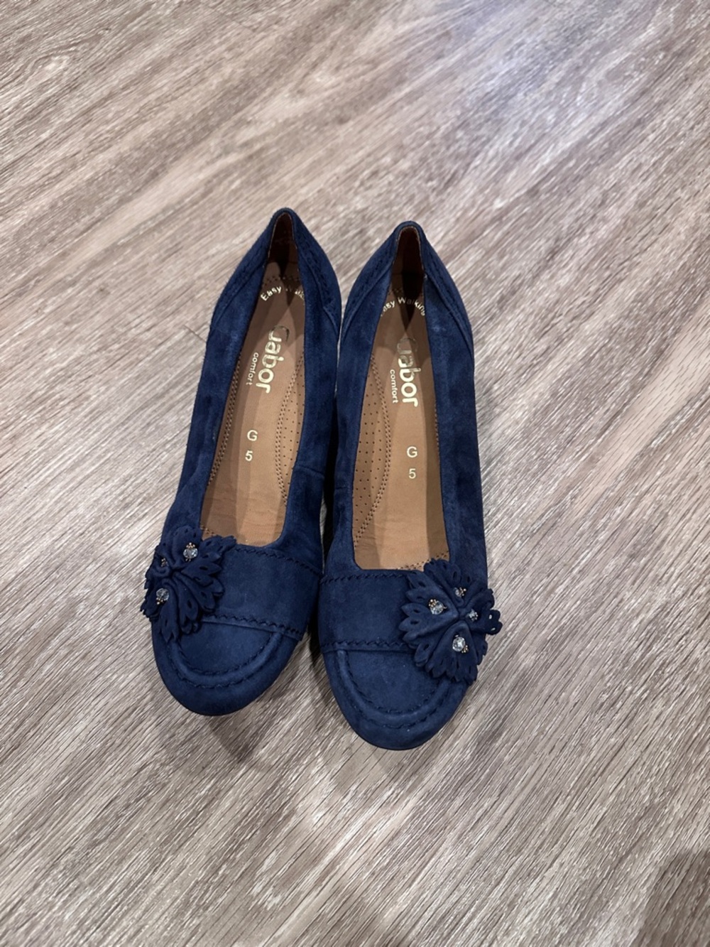 Gabor Navy Suede Floral Detail Loafers - Women's